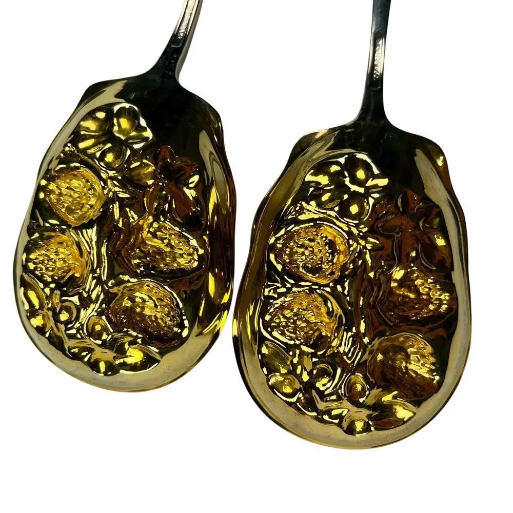 Godinger Nieman Marcus 1993 Mixed Metal Silver Gold Serving Spoons Strawberries